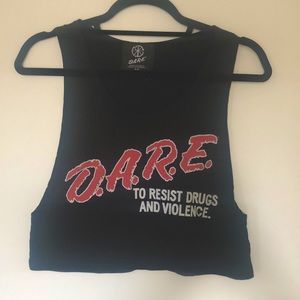 DARE Cropped Sleeveless Screenprinted Tank